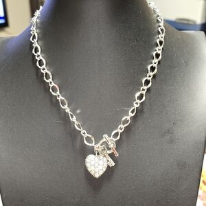 Heart and Key Blingy Chain Necklace